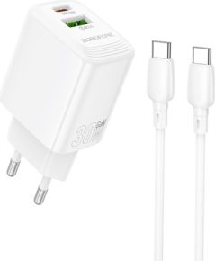 Charger Borofone BN29 30W USB-C/USB-A + USB-C to USB-C cable 1.0m white Telefonu lādētāji 220v