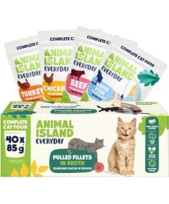 ANIMAL ISLAND Everyday Beef, chicken, turkey and white fish fillets in broth - wet cat food - 40 x 85g Консервы кошек