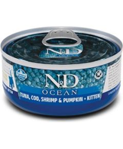 FARMINA N&D Ocean Kitten Tuna, Cod, Shrimp & Pumpkin – wet food for kittens – 70g Kaķu konservi