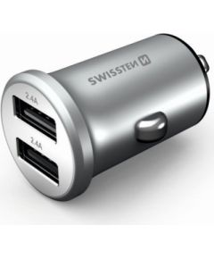 Swissten Metal Premium Auto Lādētājs 2 x USB / 4.8A Sudraba Telefonu lādētāji 12v Automašīnām