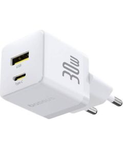 Baseus   Palm Fast Charger USB-A + USB-C 30W White Telefonu lādētāji 220v