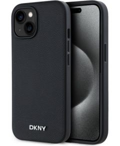 DKNY -  DKNY PU Leather Silver Metal Logo Magsafe Case for iPhone 15 Black Чехлы - альтернативные