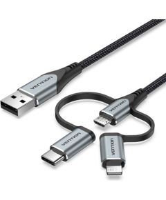 Vention USB 2.0 A Male to 3-in-1 Micro-B&USB-C&Lightning Male Cable 1M Gray Aluminum Alloy Type Дата USB-кабели