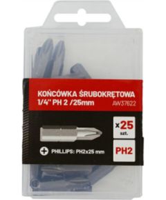 Skrūvgriežu uzgaļu komplekts AWTools AW37622; PH2x25 mm; 1/4''; 25 gab. Piederumi urbjiem