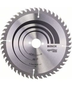 Griešanas disks kokam Bosch OPTILINE WOOD; 230x2,8x30,0 mm; Z48; 15° Zāģripas