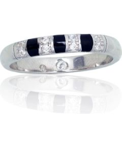 Серебряное кольцо #2101843(PRh-Gr)_CZ+ML-BK, Серебро 925°, родий (покрытие), Цирконы, Ювелирная эмаль, Размер: 18, 2.5 гр. Sieviešu