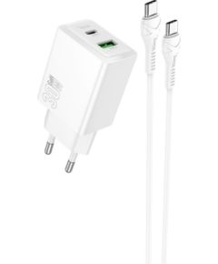Сетевая зарядка Hoco N71 30W GaN USB-C/USB-A + USB-C to USB-C cable 1.0m белая Зарядные устройства