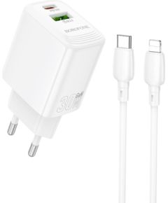 Сетевая зарядка Borofone BN29 30W USB-C/USB-A + USB-C to Lightning cable 1.0m белая Зарядные устройства