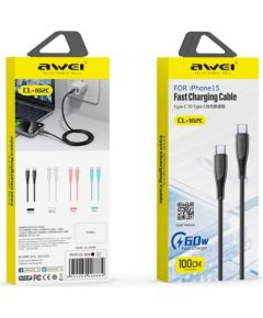 USB cable Awei CL-182C USB-C to USB-C 1.0m white Data USB kabeļi