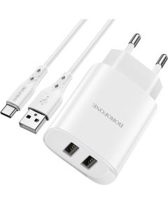 OEM Зарядное устройство для телефона Borofone BN2 USB | 5V | 2.1A | 10.5W + кабель USB-C белый Зарядные устройства