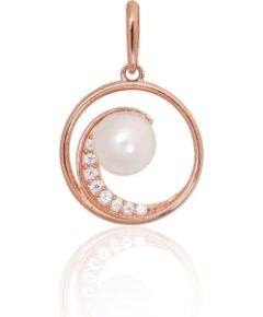 Золотой кулон #1301165(Au-R)_CZ+PE, Красное Золото 585°, Цирконы, Жемчуг, 0.73 гр. Sieviešu