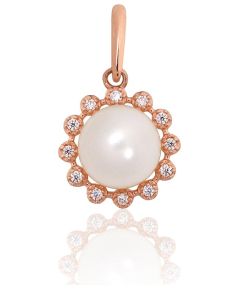 Золотой кулон #1301164(Au-R)_CZ+PE, Красное Золото 585°, Цирконы, Жемчуг, 0.73 гр. Sieviešu