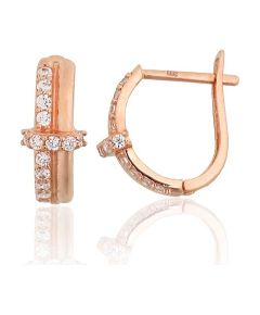 Zelta auskari ar 'angļu' slēdzēju #1201810(Au-R)_CZ, Sarkanais Zelts 585°, Cirkoni, 1.56 gr. Zelta auskari ar "angļu" slēdzēju