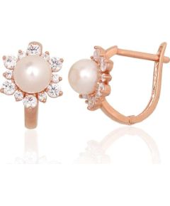 Zelta auskari ar 'angļu' slēdzēju #1201711(Au-R)_CZ+PE, Sarkanais Zelts 585°, Cirkoni, Pērles, 2.29 gr. Zelta auskari ar "angļu" slēdzēju