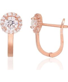 Zelta auskari ar 'angļu' slēdzēju #1201701(Au-R)_CZ, Sarkanais Zelts 585°, Cirkoni, 1.29 gr. Zelta auskari ar "angļu" slēdzēju