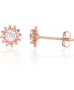 Zelta auskari-puseti #1201686(Au-R)_CZ, Sarkanais Zelts 585°, Cirkoni, 0.6 gr. Puseti klasiskie