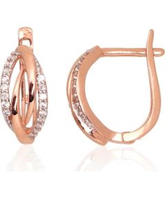 Zelta auskari ar 'angļu' slēdzēju #1201287(Au-R+PRh-W)_CZ, Sarkanais Zelts 585°, rodijs (pārklājums), Cirkoni, 1.74 gr. Zelta auskari ar "angļu" slēdzēju