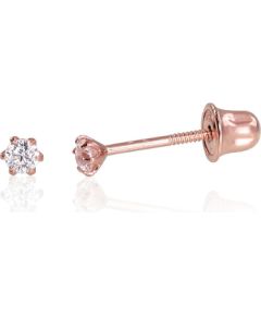 Золотые серьги-пуссеты с винтами #1201235(Au-R)_CZ, Красное Золото 585°, Цирконы, 0.21 гр. Puseti ar skrūvēm