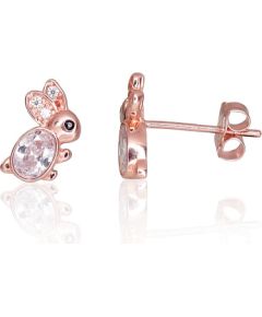 Zelta auskari-puseti #1201227(Au-R)_CZ+CZ-BK, Sarkanais Zelts 585°, Cirkoni, 0.71 gr. Puseti klasiskie