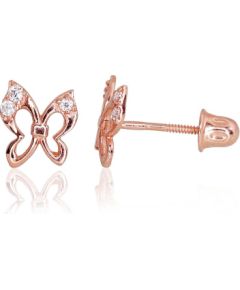 Zelta auskari-puseti ar skrūvēm #1200996(Au-R)_CZ, Sarkanais Zelts 585°, Cirkoni, 0.45 gr. Puseti ar skrūvēm