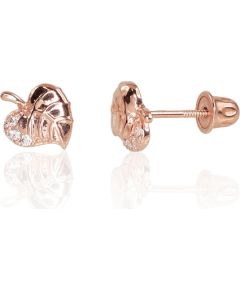 Zelta auskari-puseti ar skrūvēm #1200995(Au-R)_CZ, Sarkanais Zelts 585°, Cirkoni, 0.56 gr. Puseti ar skrūvēm