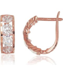 Zelta auskari ar 'angļu' slēdzēju #1200315(Au-R)_CZ, Sarkanais Zelts 585°, Cirkoni, 1.91 gr. Zelta auskari ar "angļu" slēdzēju