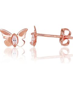 Zelta auskari-puseti #1200283(Au-R)_CZ, Sarkanais Zelts 585°, Cirkoni, 0.36 gr. Puseti klasiskie