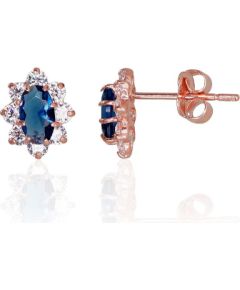 Zelta auskari-puseti #1200278(Au-R)_CZ+CZ-B, Sarkanais Zelts 585°, Cirkoni, 0.64 gr. Puseti klasiskie