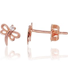 Zelta auskari-puseti #1200232(Au-R)_CZ, Sarkanais Zelts 585°, Cirkoni, 0.27 gr. Puseti klasiskie