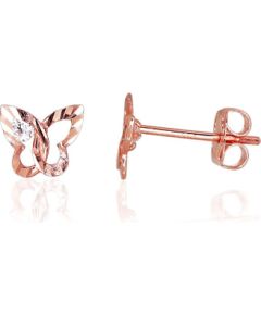 Zelta auskari-puseti #1200178(Au-R)_CZ, Sarkanais Zelts 585°, Cirkoni, 0.29 gr. Puseti klasiskie