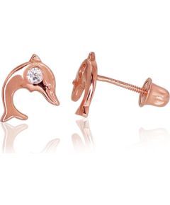 Zelta auskari-puseti ar skrūvēm #1200069(Au-R)_CZ, Sarkanais Zelts 585°, Cirkoni, 0.47 gr. Puseti ar skrūvēm