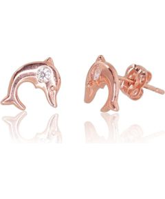 Zelta auskari-puseti #1200056(Au-R)_CZ, Sarkanais Zelts 585°, Cirkoni, 0.44 gr. Puseti klasiskie