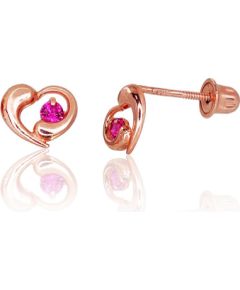 Zelta auskari-puseti ar skrūvēm #1200038(Au-R)_CZ-RO, Sarkanais Zelts 585°, Cirkoni, 0.39 gr. Puseti ar skrūvēm