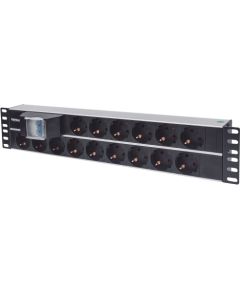 Intellinet 19" 2U Rackmount 15-Output Power Distribution Unit (PDU), EU CEE 7/3 Outlets, With Double Air Switch, Built-in 3 m (10 ft.) Power Cord with EU CEE 7/4 Plug Strāvas pagarinātāji