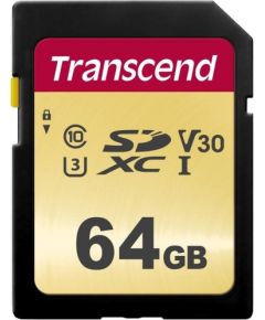 Memory card Transcend SDXC SDC500S 64GB CL10 UHS-I U3 Up to 95MB/S