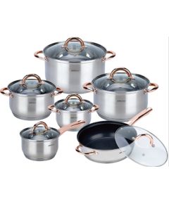 KINGHoff rozā zelta krāsas katlu komplekts, 12 priekšmeti, KH 1765 Katli