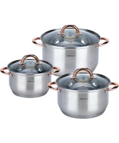 KINGHoff rozā zelta krāsas katlu komplekts, 6 daļas, Ø18, Ø20, Ø24, KH 1762 Katli