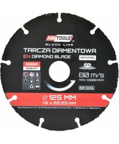 Griešanas disks kokam leņķa slīpmašīnām AWTools AW45101BL; 125 mm Zāģripas