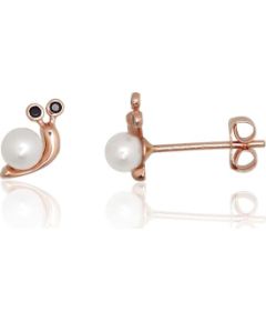 Zelta auskari-puseti #1201803(Au-R)_CZ-BK+PE, Sarkanais Zelts 585°, Cirkoni, Pērles, 0.49 gr. Puseti klasiskie