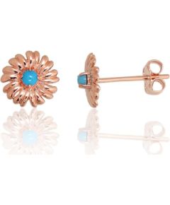 Zelta auskari-puseti #1201801(Au-R)_TRX, Sarkanais Zelts 585°, Tirkīzs (Imitācija), 0.6 gr. Puseti klasiskie