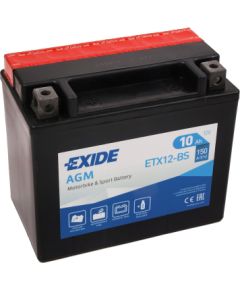 150 x 90 x 130, + -, EXIDE Bike AGM  12V 10Ah (c20) 150 A(EN) TV +SP, YTX12-BSEAN3661024033855 Akumulatori