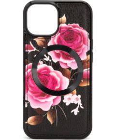 Evelatus Apple  iPhone 15 Leather Case Zipper Design Flower Black Чехлы - альтернативные