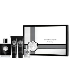 Set Vince Camuto: Virtu, Eau De Toilette, For Men, 100 ml + Virtu, Eau De Toilette, For Men, 15 ml + Virtu, Moisturizing, After-Shave Balm, 90 ml + Virtu, Shower Gel, Body, 90 ml Dāvanu komplekti