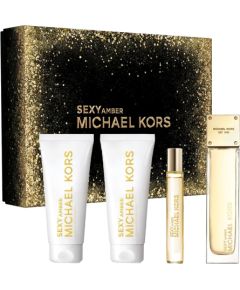 Set Michael Kors: Sexy Amber, Eau De Parfum, For Women, 100 ml + Sexy Amber, Eau De Parfum, For Women, 10 ml + Sexy Amber, Hydrates, Body Lotion, Body, 100 ml + Sexy Amber, Cleansing, Shower Gel, All Over The Body, For All Skin Types, 100 ml Dāvanu komplekti