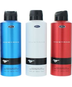 Set Ford: Mustang Blue, Deodorant Spray, For Men, 200 ml + Mustang Red, Deodorant Spray, For Men, 200 ml + Mustang White, Deodorant Spray, For Men, 200 ml Dāvanu komplekti