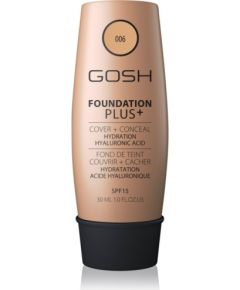 Gosh, Foundation Plus+, Cover & Conceal, Liquid Foundation, 006, Honey, SPF 15, 30 ml Dekoratīvā kosmētika