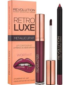 Set Makeup Revolution: Retro Luxe, Metallic, Liquid Lipstick, Worth It, 5.5 ml + Retro Luxe, Lip Liner, Worth It, 1 g Kосметические средства