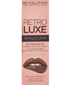 Set Makeup Revolution: Retro Luxe, Metallic, Liquid Lipstick, Sovereign, 5.5 ml + Retro Luxe, Lip Liner, Sovereign, 1 g Kосметические средства