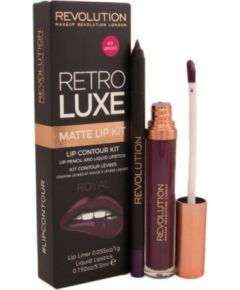 Set Makeup Revolution: Retro Luxe, Matte, Liquid Lipstick, Royal, 5.5 ml + Retro Luxe, Lip Liner, Royal, 1 g Dekoratīvā kosmētika