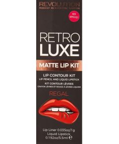 Set Makeup Revolution: Retro Luxe, Lip Liner, Regal, 1 g + Retro Luxe, Matte, Liquid Lipstick, Regal, 5.5 ml Kосметические средства